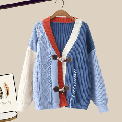 Blue Cardigan Sweater Lapel Shirt Casual Pants