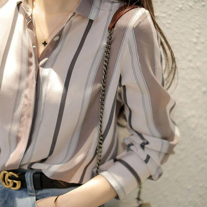 Casual Vertical Striped Loose Shirt