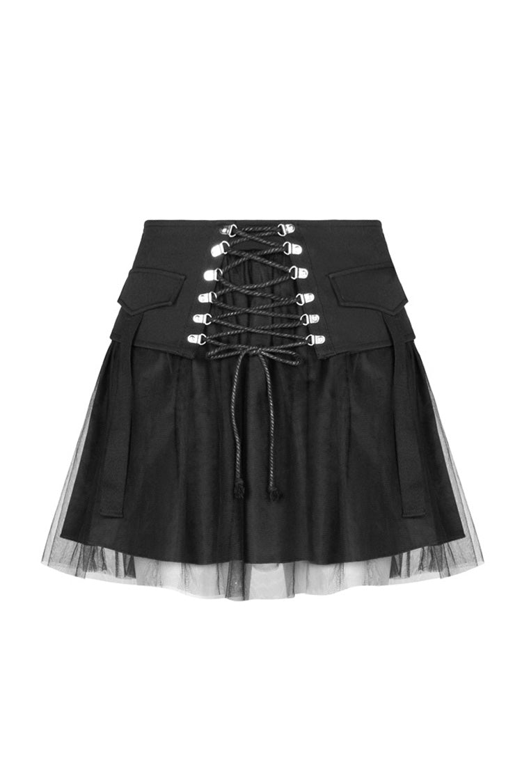 Steampunk High-Waist Skirt for Her with Mesh Plaid Binding