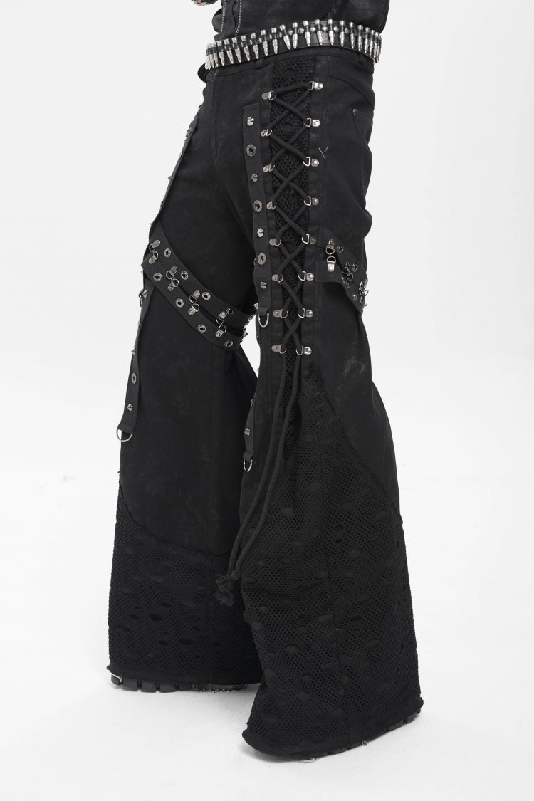 Noir Punk Baggy Pants with Mesh and Rips