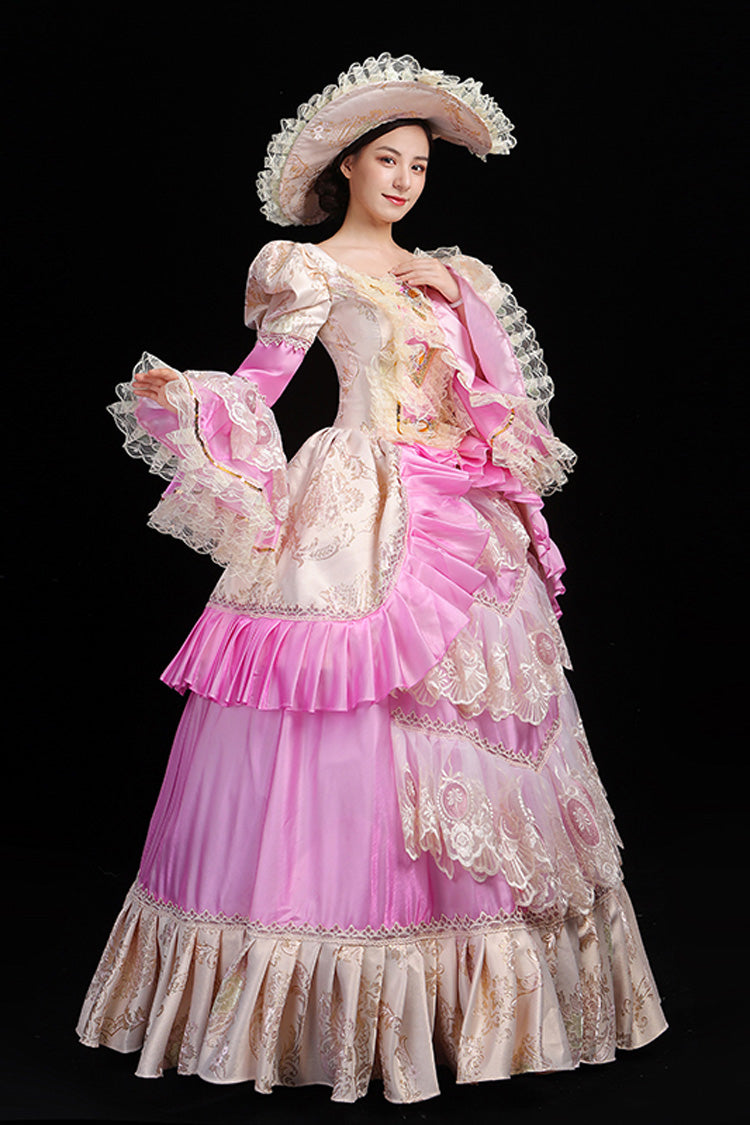 Ruffled Hollow Embroidery Victorian Gown - High Waisted Trumpet Sleeves