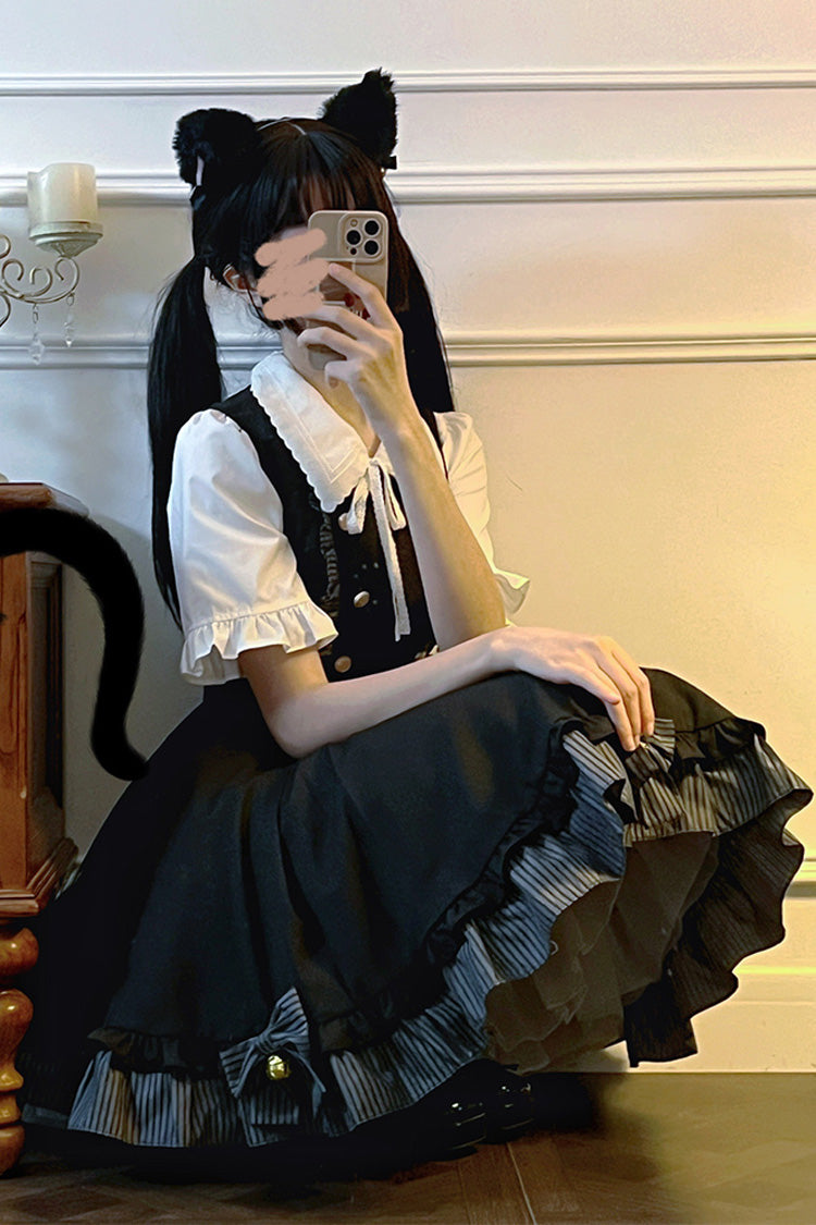 Black Ruffle Bow College Style Gothic Lolita Strap Dress
