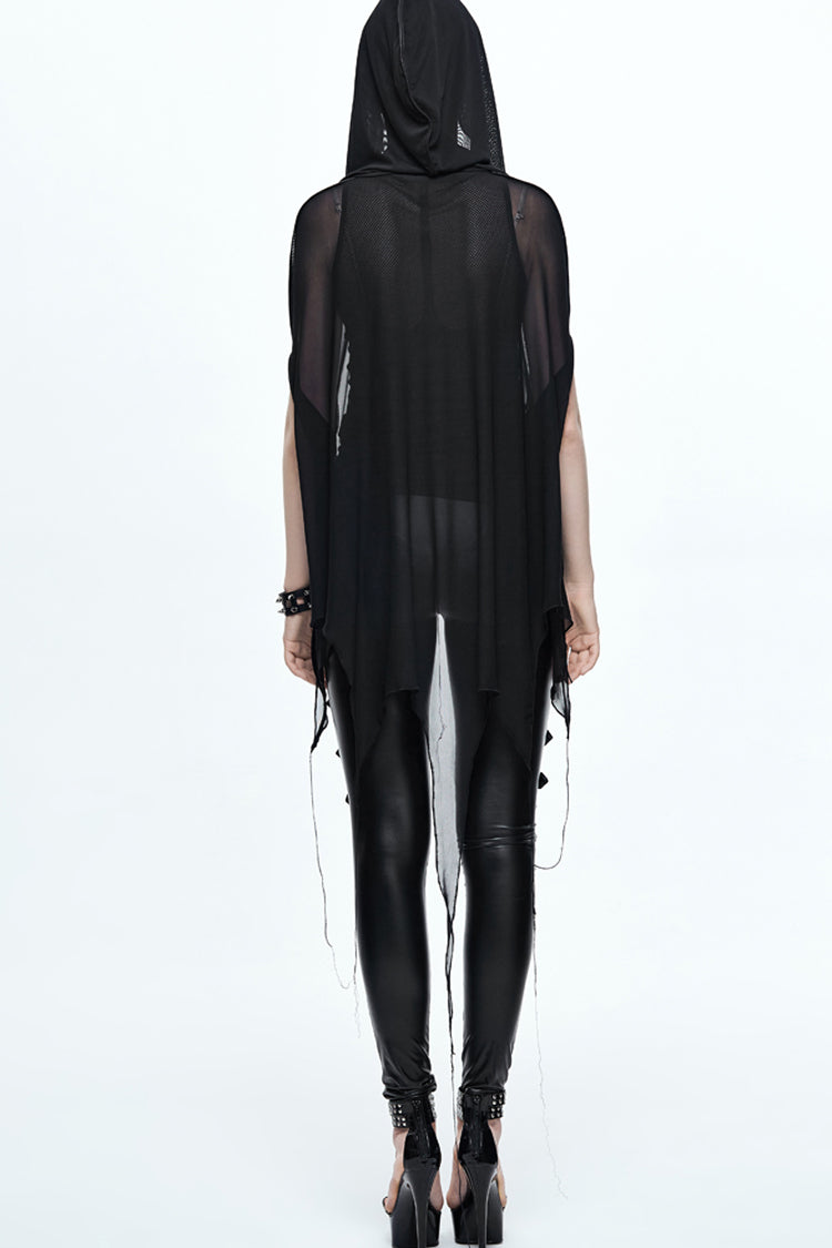 Bat-Wing Shawl with Wavy Hem and Mesh Fabric
