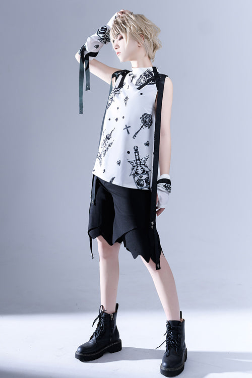 Noir High-Waisted Ouji Lolita Shorts with Shadow Print