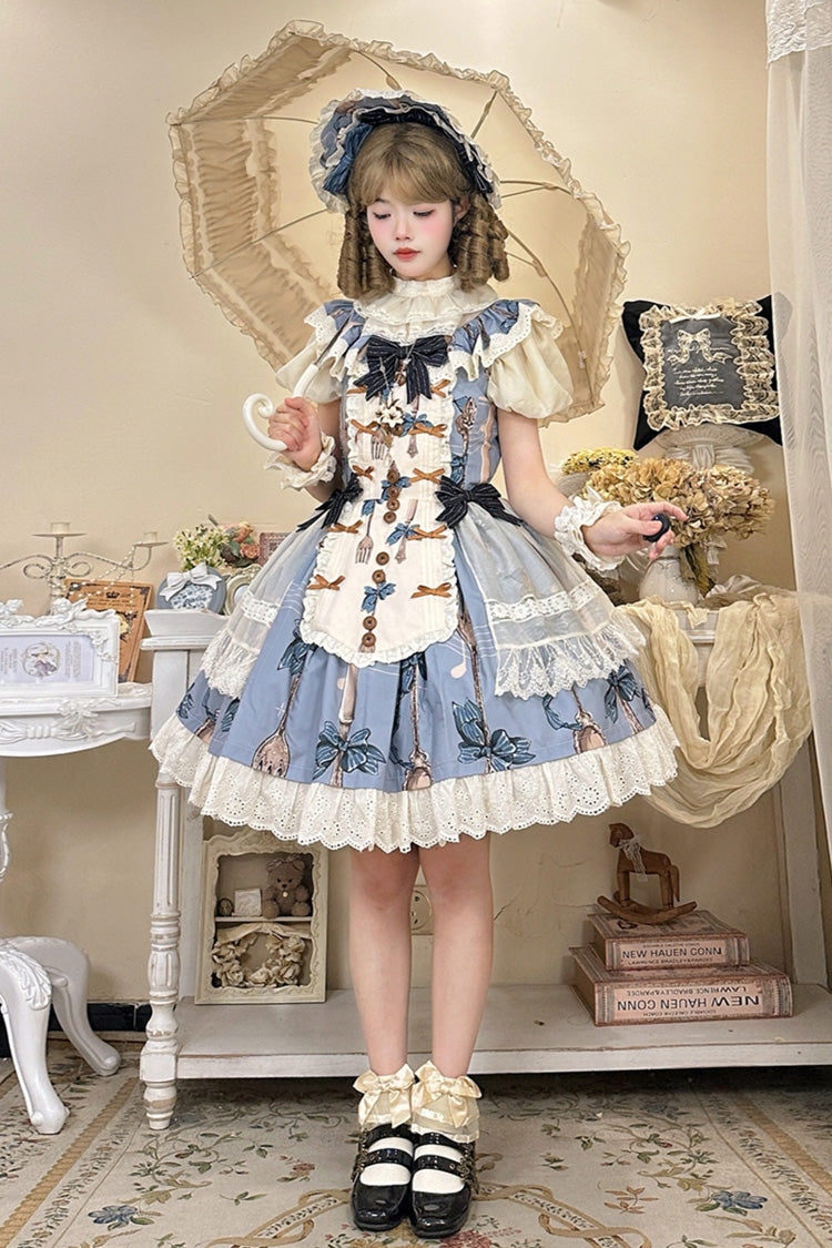 Witch's Banquet Sleeveless Print Ruffle Embroidered Bow Lace Sweet Lolita Jumper Dress