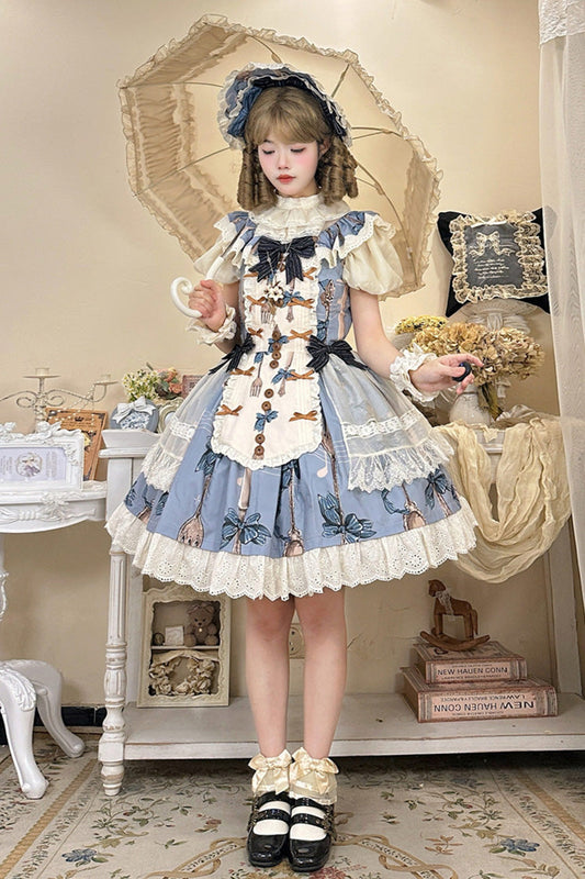 Witch's Banquet Sleeveless Print Ruffle Embroidered Bow Lace Sweet Lolita Jumper Dress