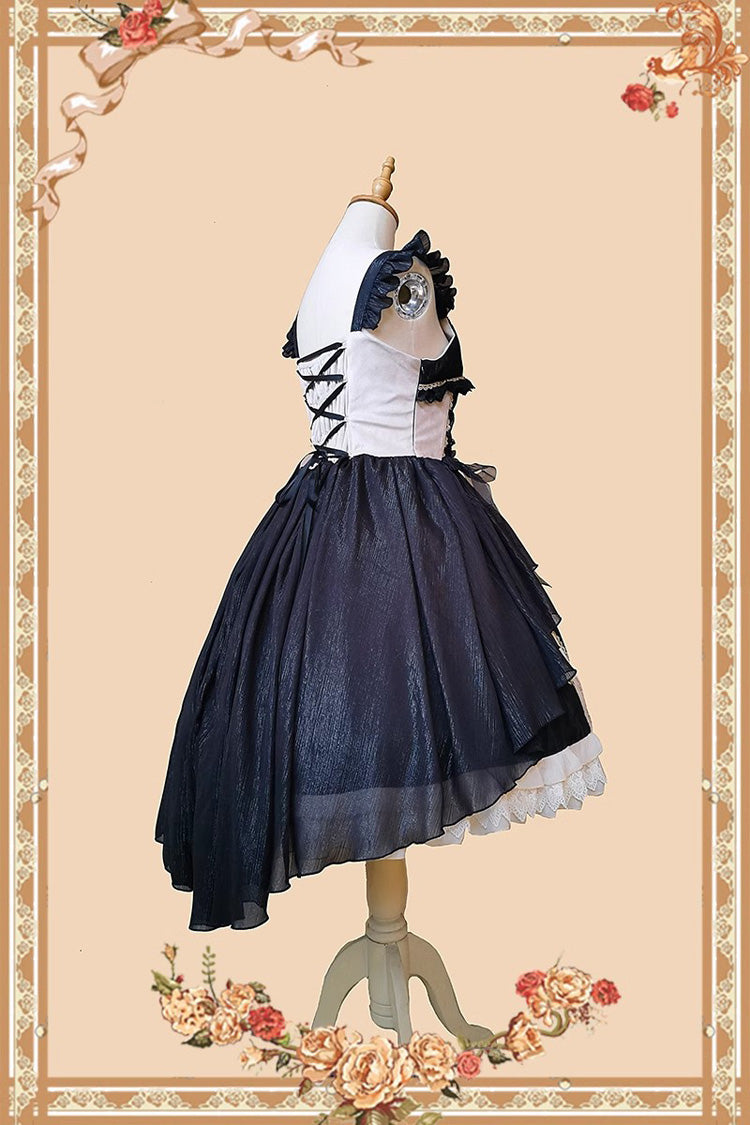 Black Gothic Lolita Dress with Cross Embroidery and Eternal Life Song Print