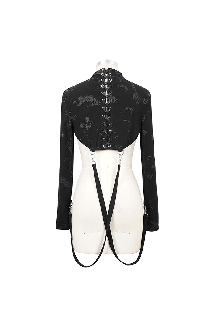Gothic Cape for Women with Bone Print & Strappy Zipper Detail