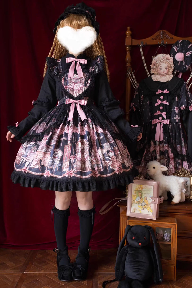 Skirt with Ruffle Bowknot and Missing Lamb Print