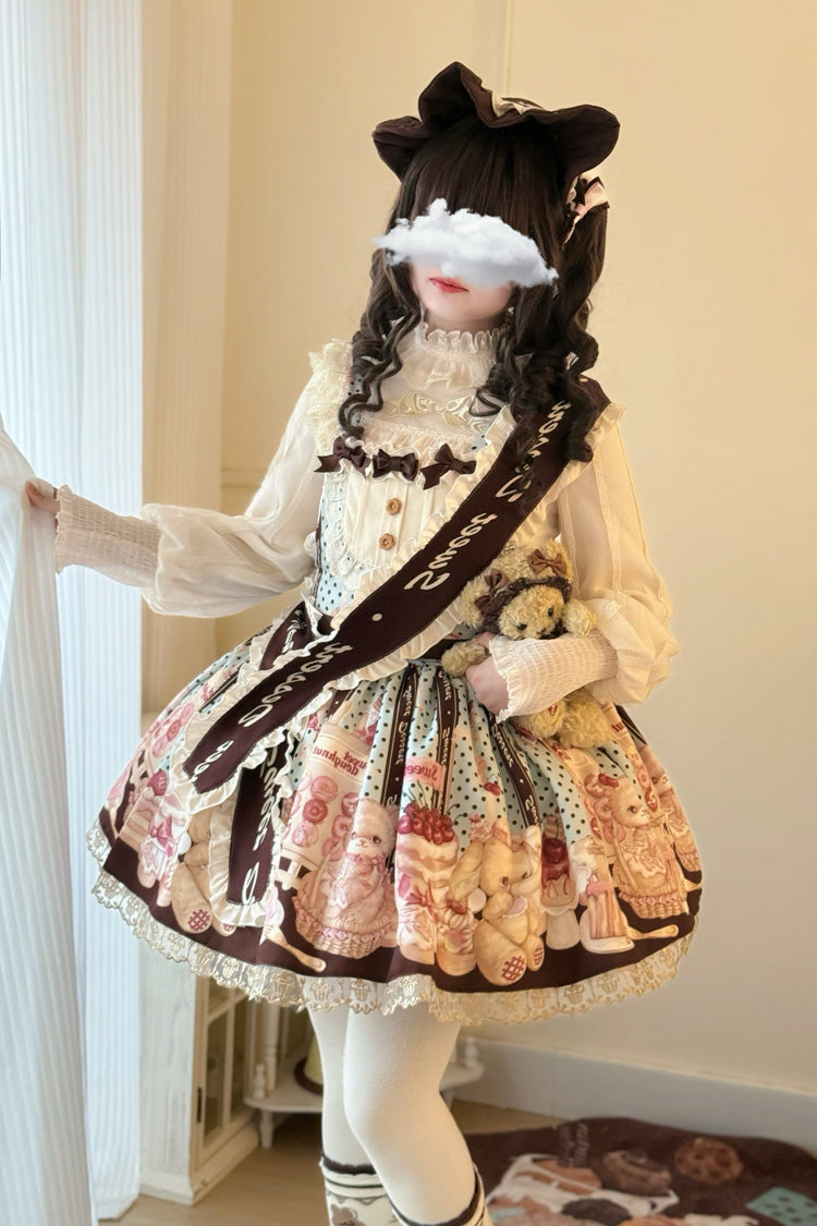 Sweet Lolita Strap Dress with Ruffled Bow and Lace