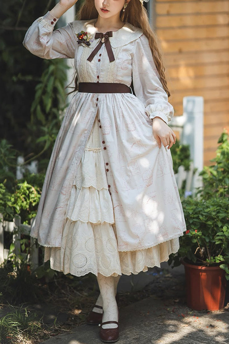 Lantern Sleeve OP Dress with Floral Print - Sweet Lolita