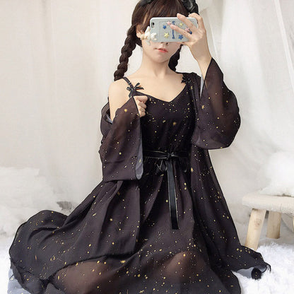 Sweet Meteorite Print Slip Dress Cardigan Set