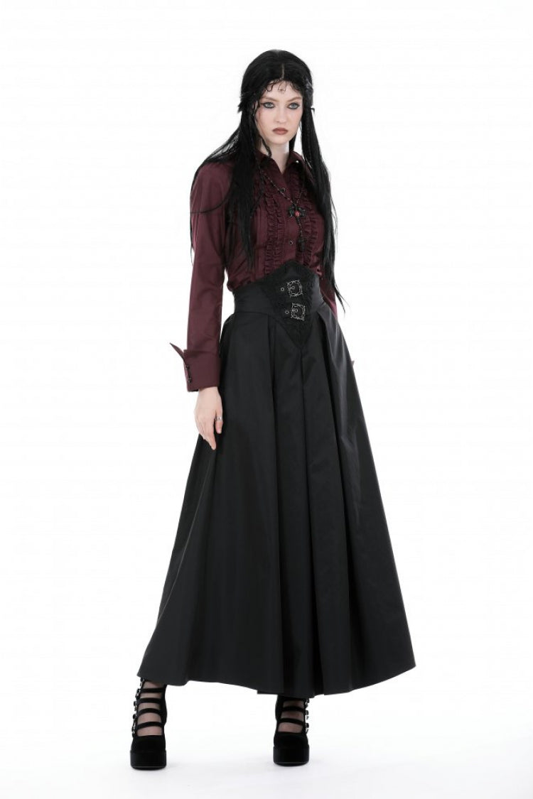 High-Waisted Pleated Gothic Long Skirt for Women