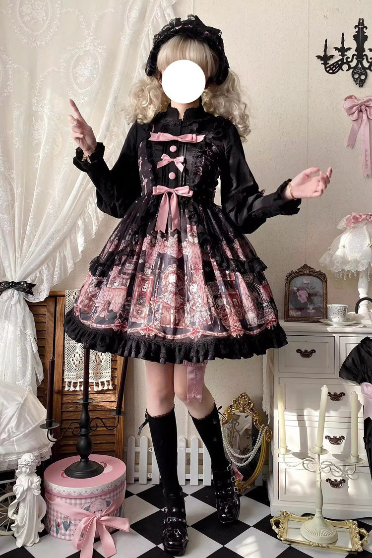 Jsk Dress with Ruffle Bowknot and Missing Lamb Print