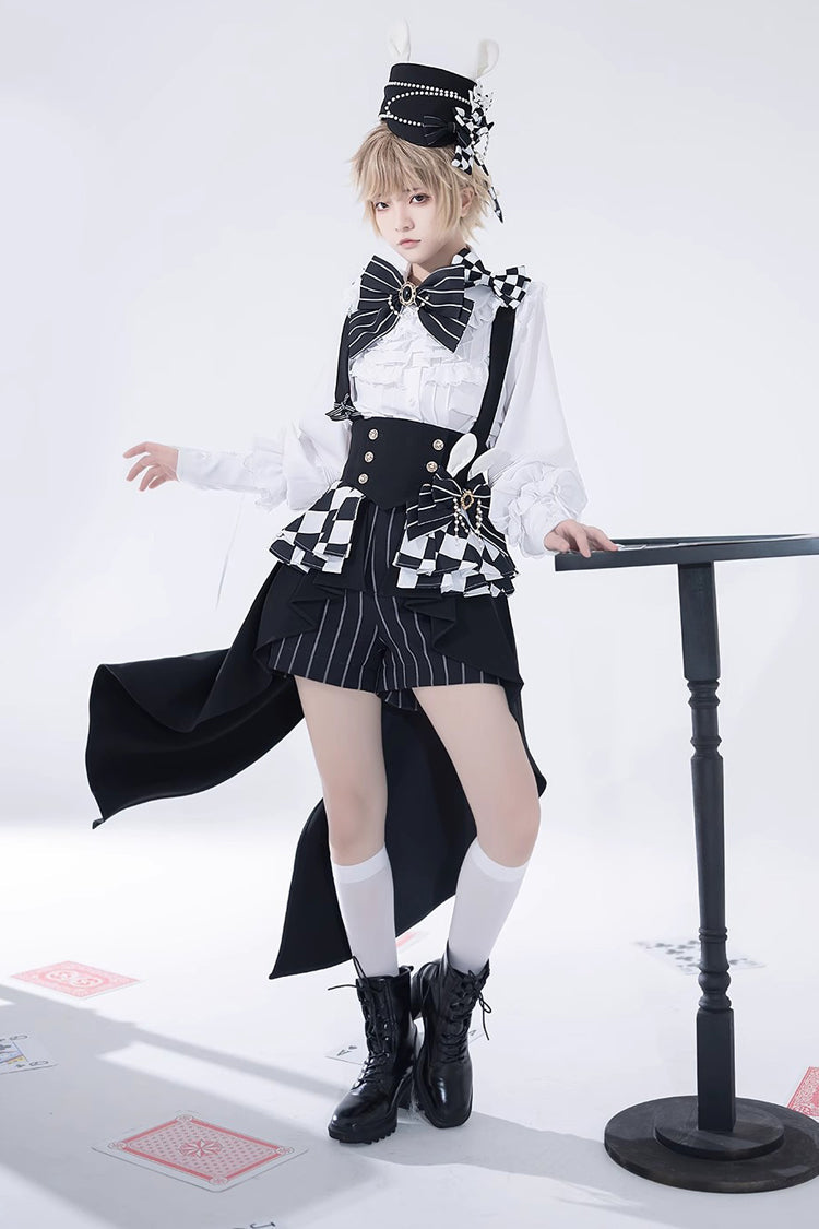 Monochrome Checkerboard Ouji Lolita Waist Bow with Rabbit Motif