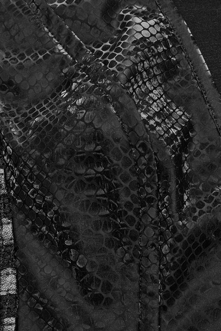 Ebony V-Neck Sleeveless Serpent Print Stitching Mesh Punk Gown