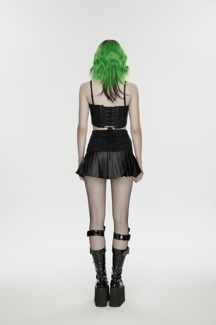 Noir Punk Corset with Lace-Up and Color Blocking