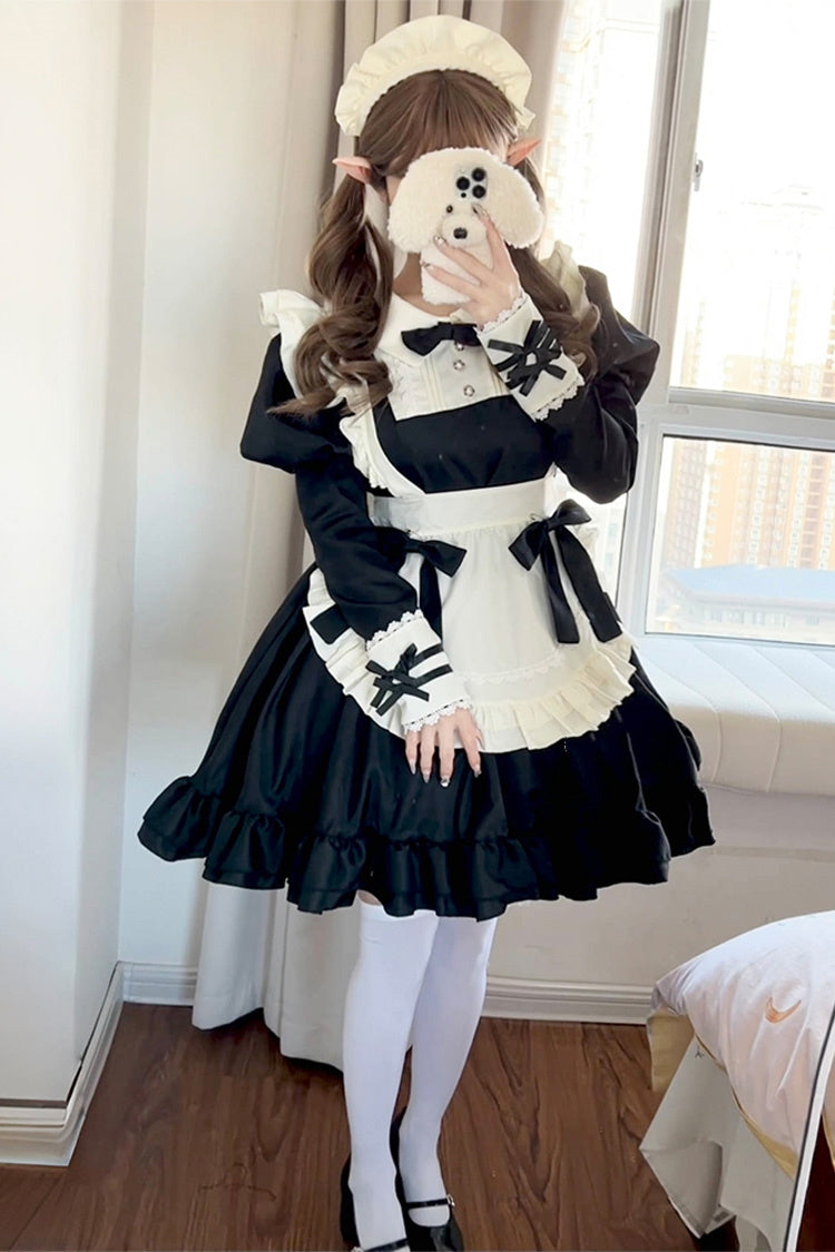 Monochrome Maid Bow Accent Sweet Plus Size Lolita Full Set