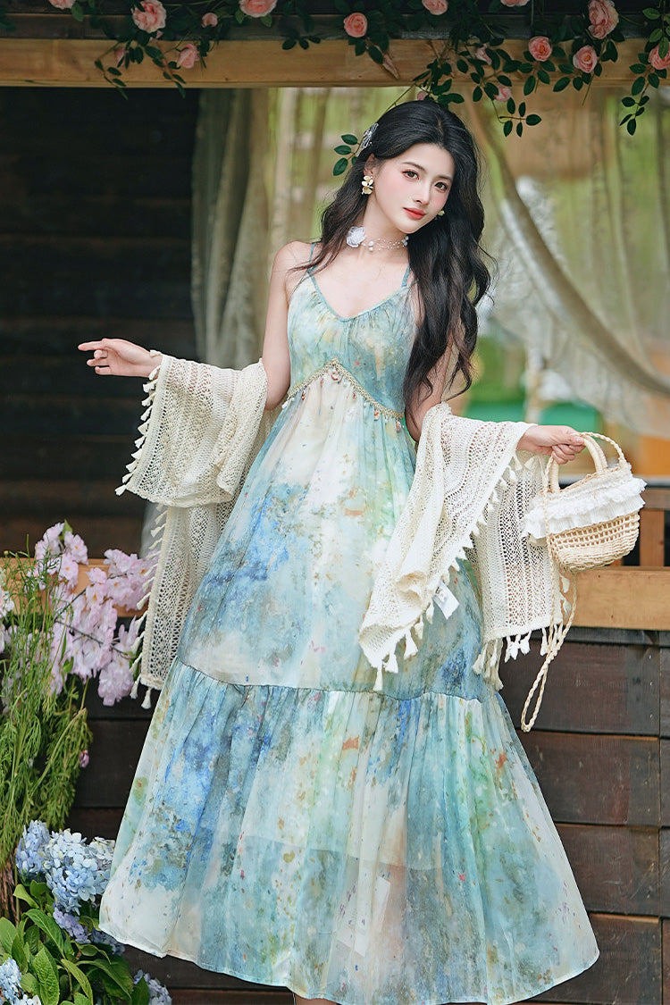 V-Neck Sleeveless Oil Painting Print Classic Lolita JSK