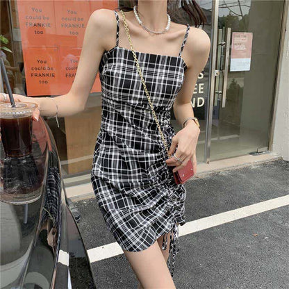 Drawstring Lattice Slip Dress Plus Size Set