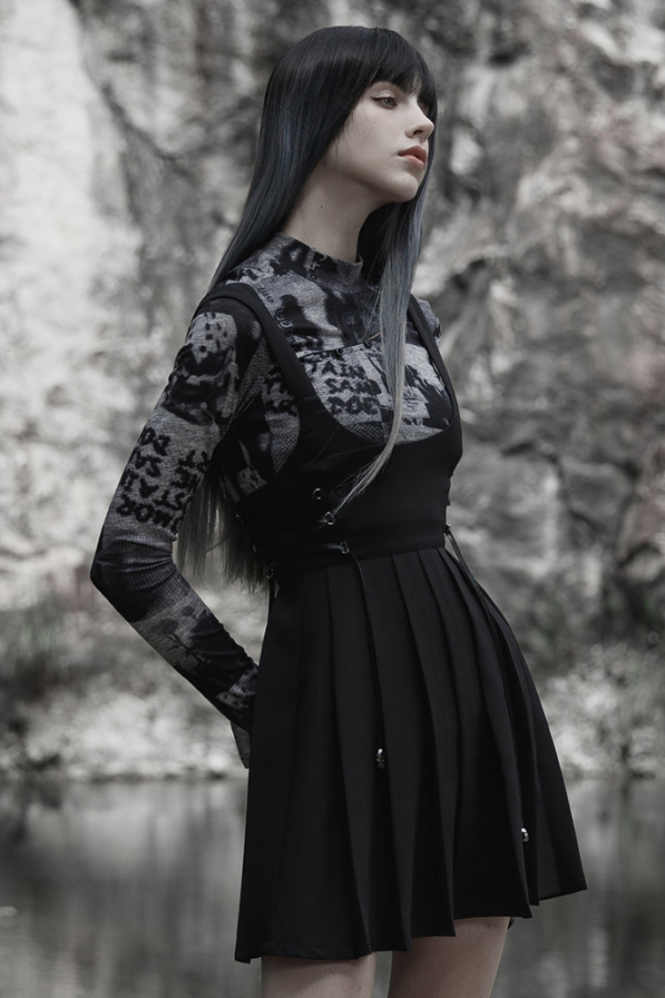Pleated Gothic Slip Dress with High Waist for Women