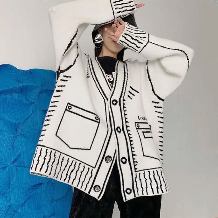 Cartoon Outline Knitted Cardigan