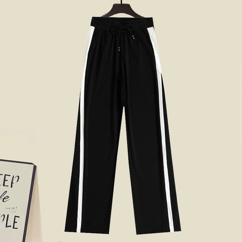 Cat Letter Print T-Shirt Casual Wide Leg Pants - Pants / M