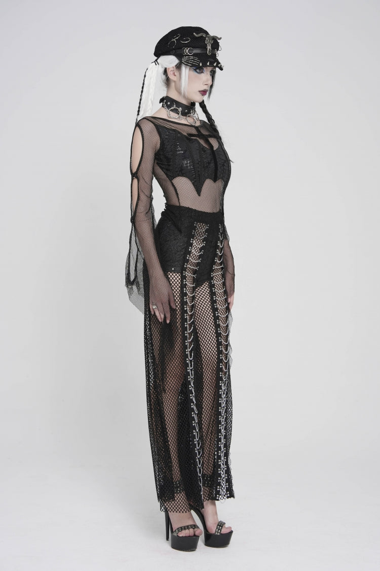 Noir Punk Trousers with Mesh Panels and Metal Studs