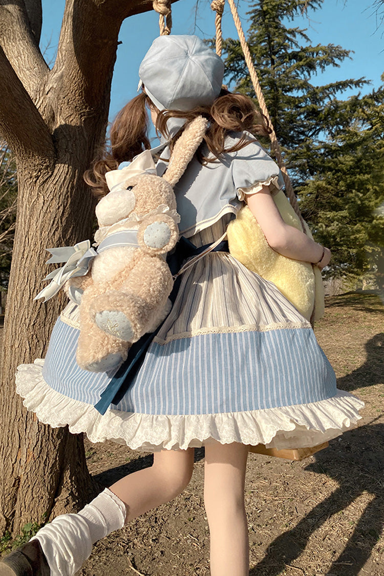 Navy Star-Print Ruffle Sleeveless Bowknot Sweet Lolita Dress