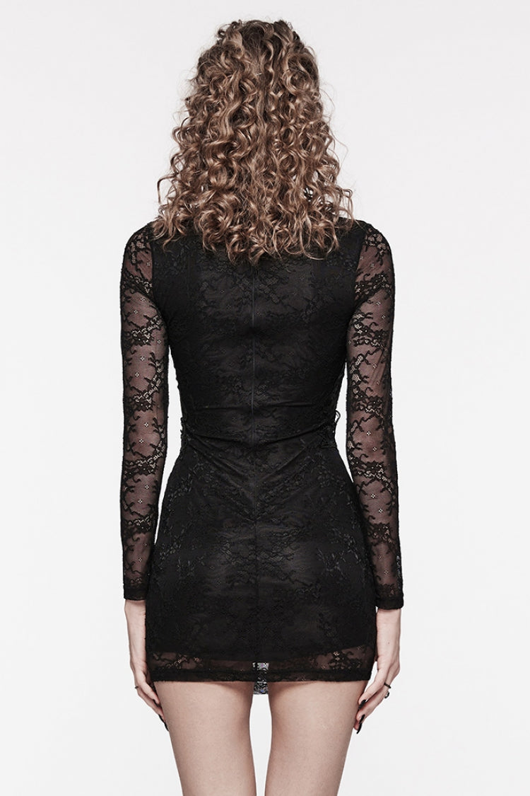 Black Floral Embroidered Lace Gothic Dress