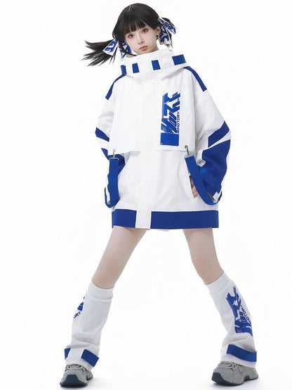 Blue and White Jirai Kei Colorblock Shorts