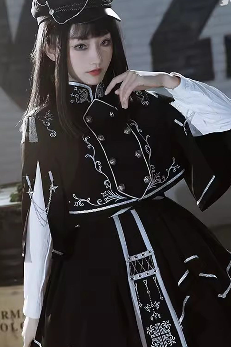 Gothic Military Lolita Skirt with Thorn Print & Ruffle Trim