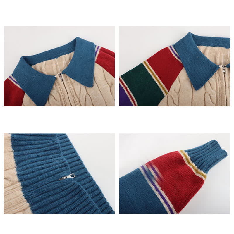 Colorblock Stripe Cardigan Sweater Pants Set