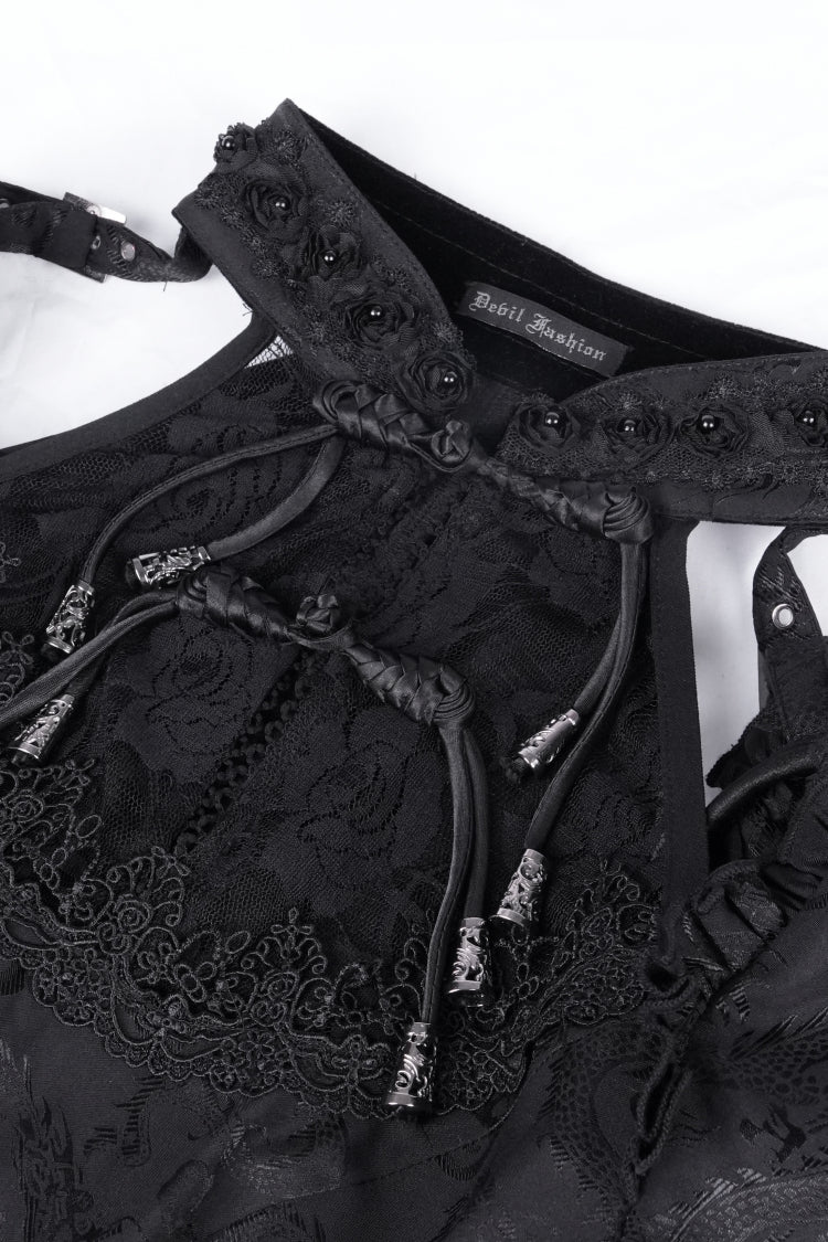 Irregular Gothic Dress with Hime Sleeves & Cutout Lace Details for Women