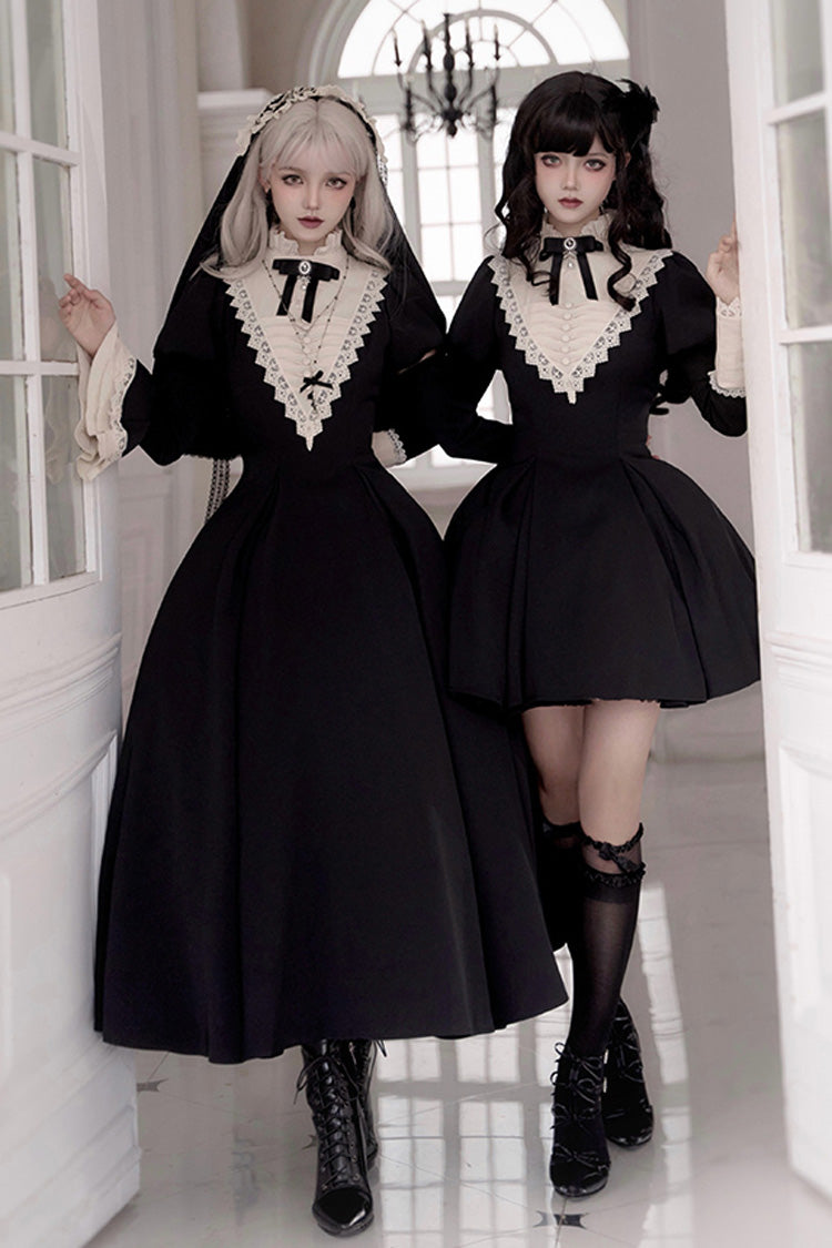 Black Gothic Short Sleeve Ruffled Nun Lolita Dress