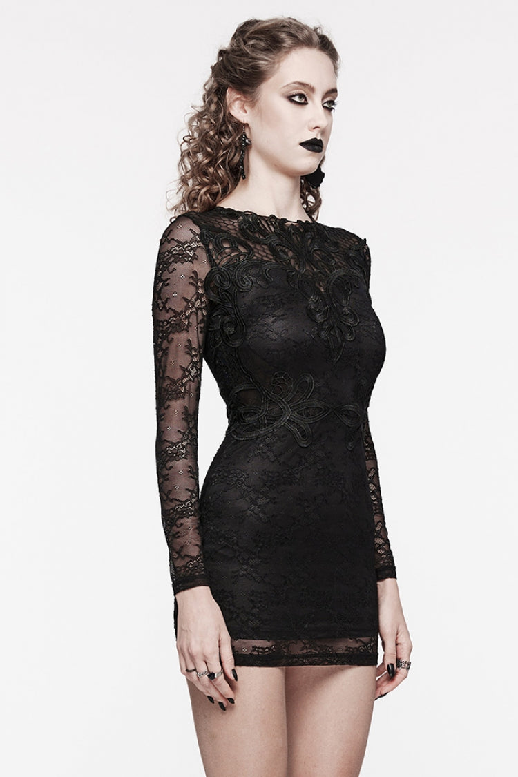Black Floral Embroidered Lace Gothic Dress