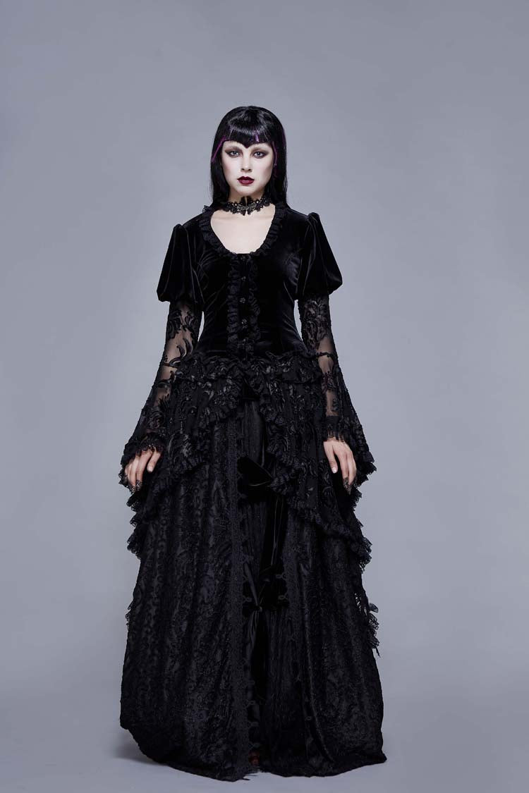 Gothic Coat with Hollow-Out Flare Sleeves and Lace Cuffs