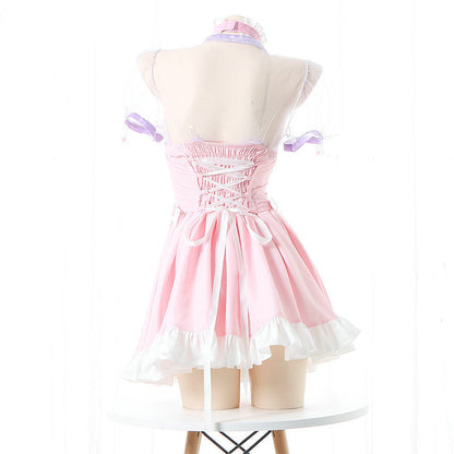 Pink Lace Up Lolita Maid Dress Set