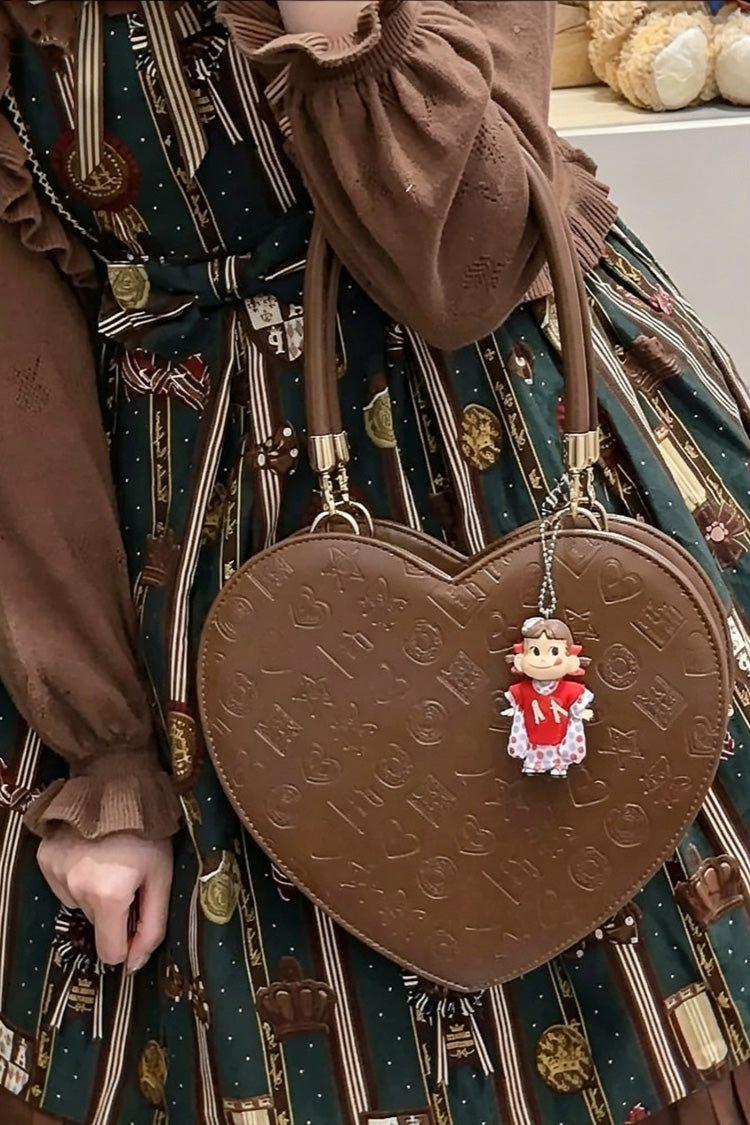 Heart-Embossed Sweet Lolita Handbag in Coffee