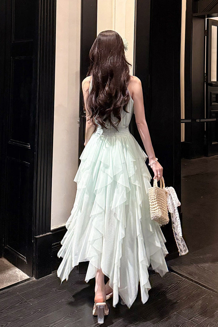 Light Green [Mist Bell] Halterneck Sleeveless Multi-Layered Ruffled Irregular Sweet Lolita Dress