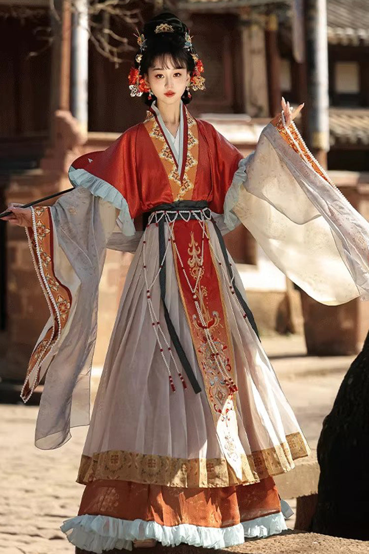 Classic Chinese Hanfu Dress Set with Embroidery in 2 Colors - Cloud-Clad Fairy