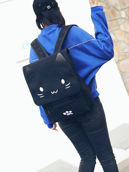 Cute Cat Paw College Black Backpacks