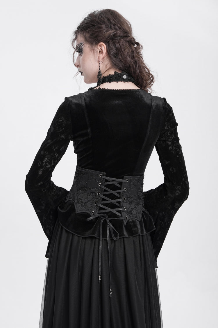 Underbust Corset with Batwing Beaded Lace-Up & Zip Closure