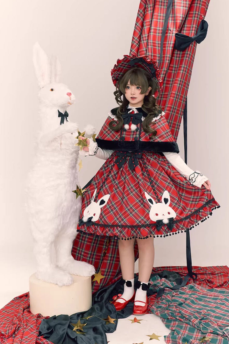 Red Witch Gargamel Square Collar Sleeveless Printed Ruffled Bow Lace-Up Gothic Jsk Dress