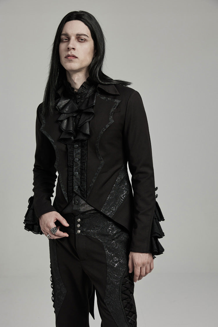 Men's Gothic Coat with Bat Collar, Ruffles and Swallow Tail