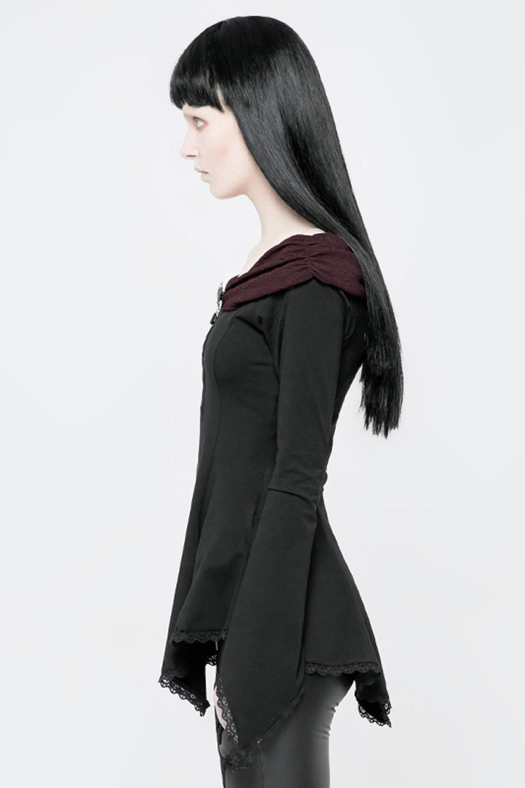 Punk Blouse for Her with Bertha Neck & Embroidered Sleeves