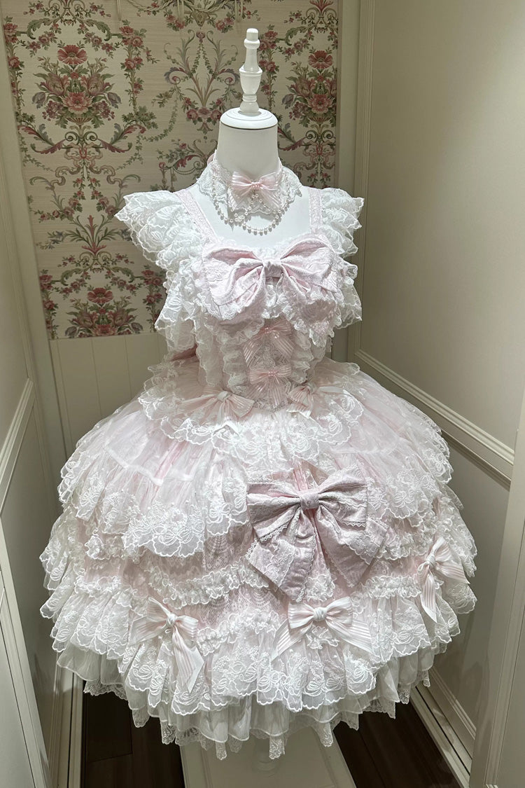 Ruffled Hanayome Bow Lace Sweet Princess Lolita Jsk Dress - Sakura Dream Romance