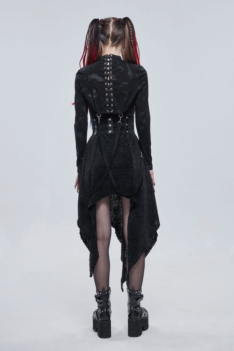 Gothic Cape for Women with Bone Print & Strappy Zipper Detail
