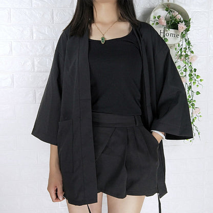 Black Dragon Chinese Embroidery Kimono Outerwear Sun Protective