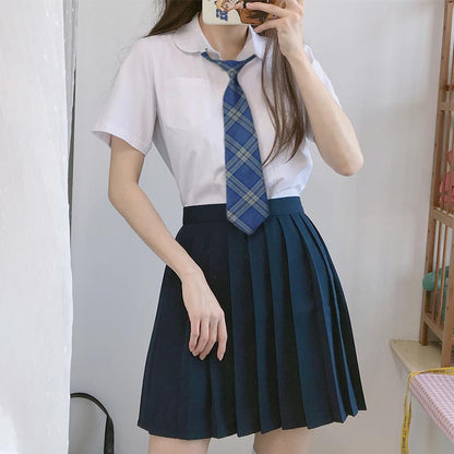 Tie Shirt Pleated Skirt Stockings College Style Set